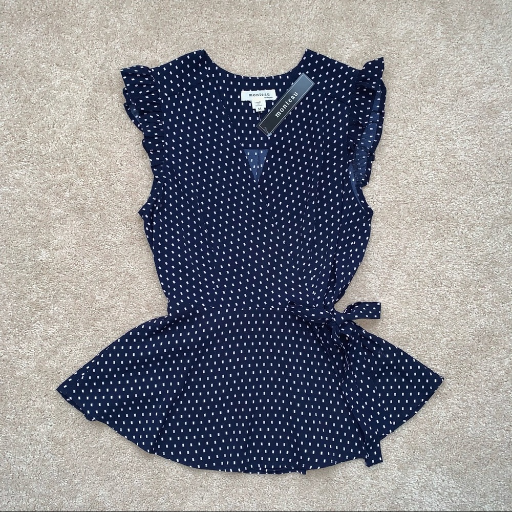 Polka dot wrap-around blouse